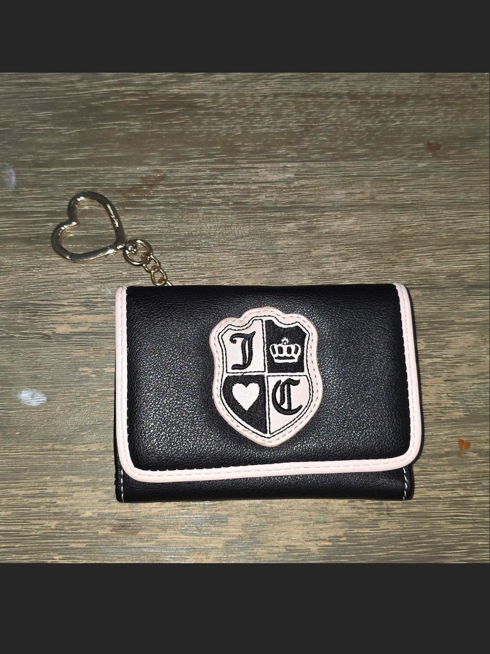 Juicy Couture Black Wallet with Pink Trim and Heart Keychain